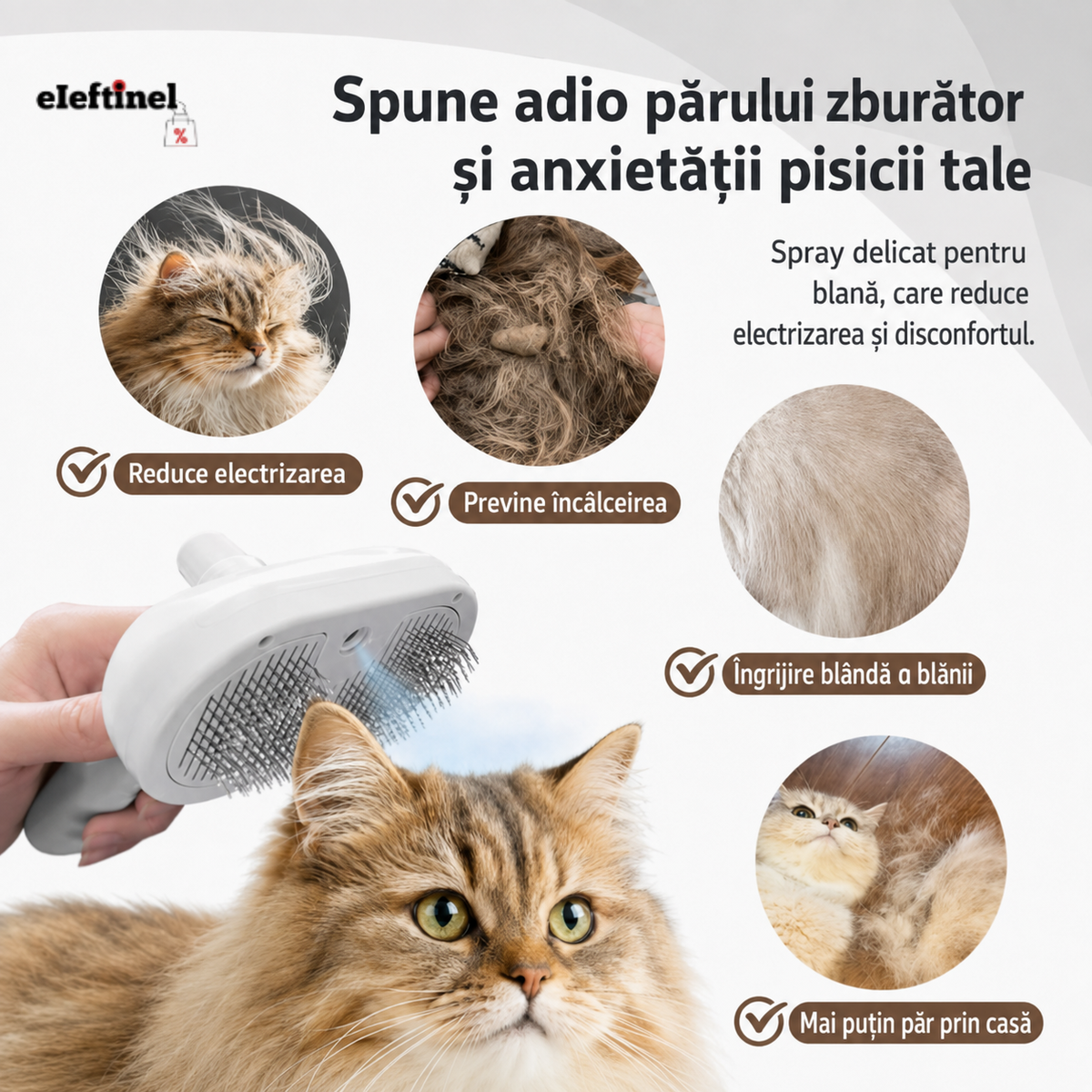 Perie cu Ceață Fină pentru Câini și Pisici, cu Auto-Curățare