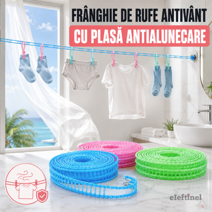 Frânghie de rufe antivânt cu plasă antialunecare